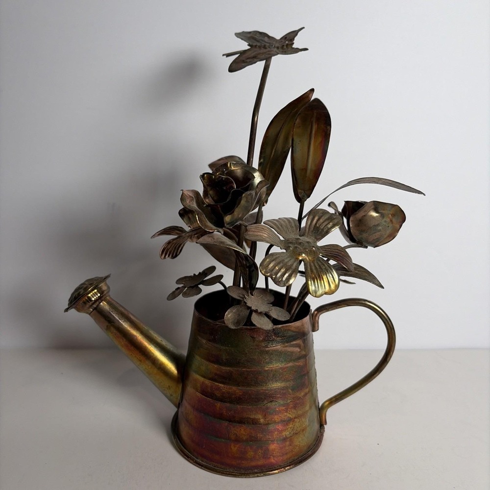 VTG Berkeley Copper Watering Can Floral Butterfly Music Box "Unchained Melody"